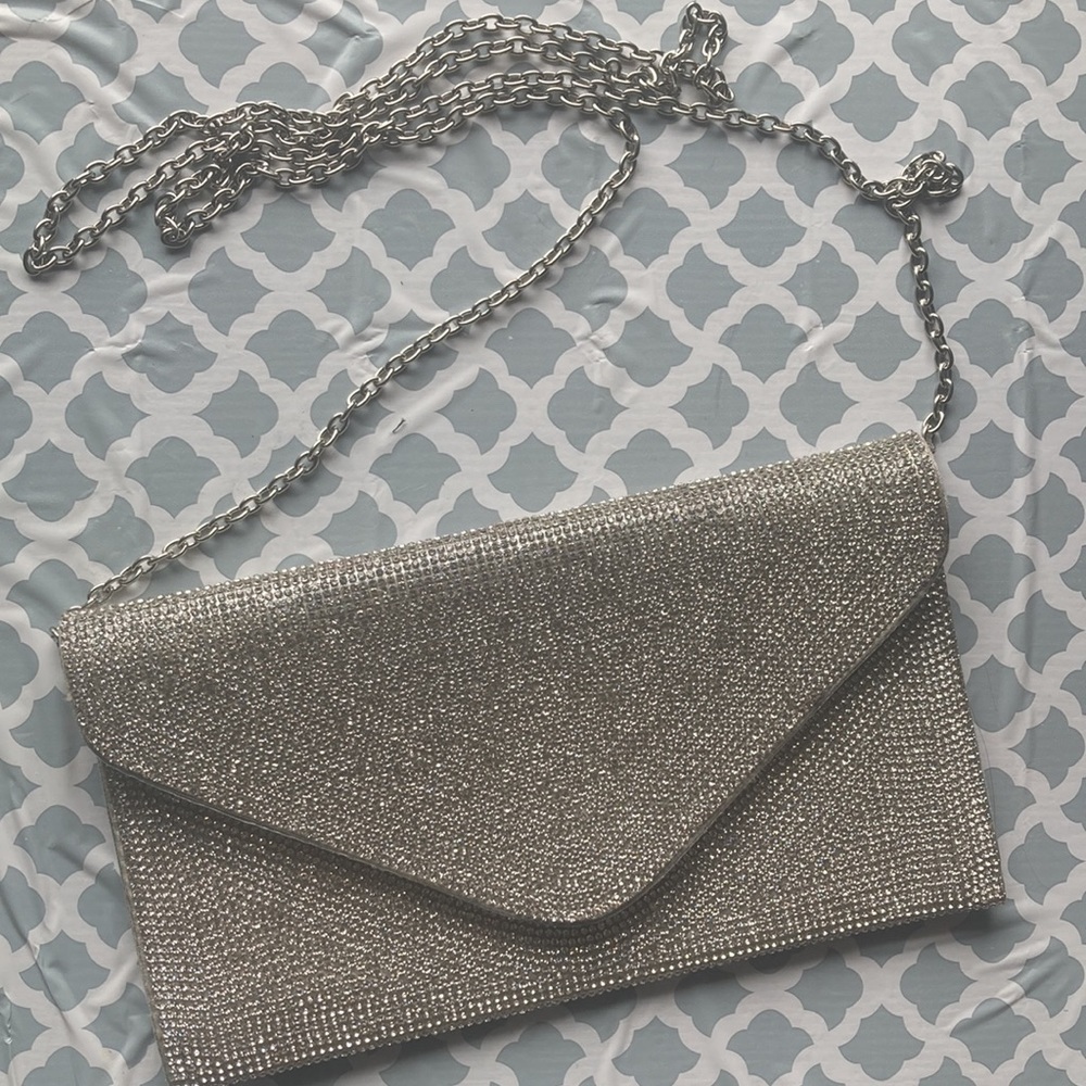 Steve Madden Silver Swagger Rhinestone Clutch